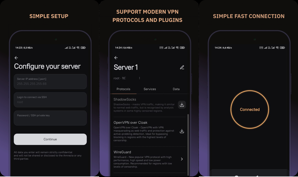 Работа с конфигурациями VPN Amnezia на Android